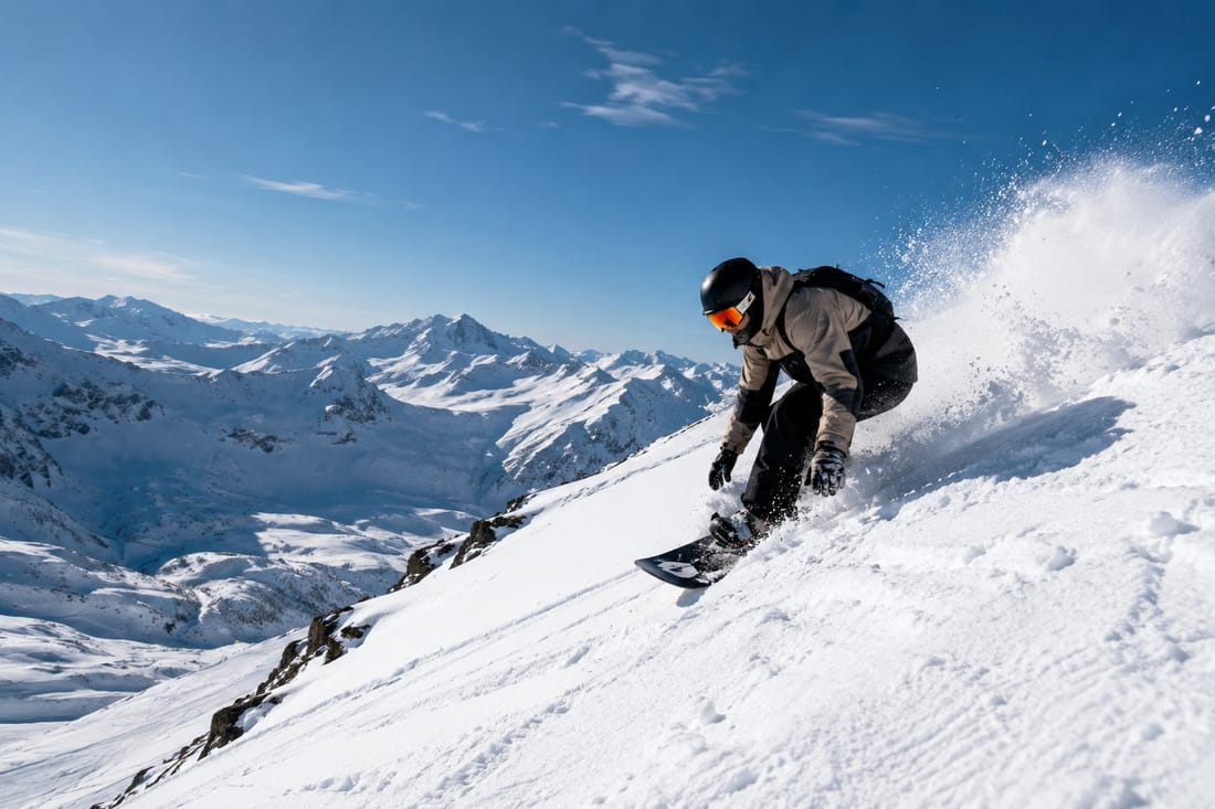 Snowboarder bajando la montaña
